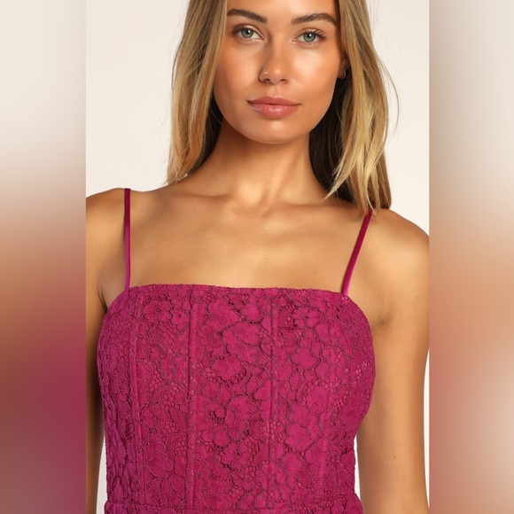 Lulus Keep It Social Magenta Lace Bodycon Mini Dress Sz. Small - Picture 3 of 14